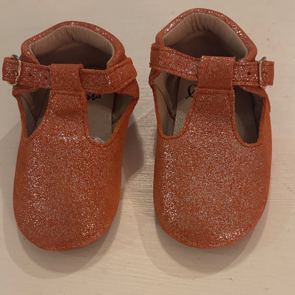 NWOT Monkey Feet Leather Sparkly Orange Dress Shoes